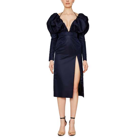 knee length dresses for ladies Faelie Halter Neck Asymmetrical Midi Dress